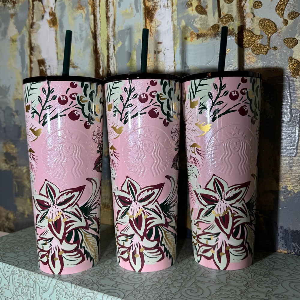 Starbucks Pink Shimmer Enchanted Forest Stainless Steel Tumbler Bundle - Picture 2 of 6